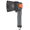 A Gear Aid survival axe with a black textured head, gray handle, and bright orange accent piece on the bolster, shown against a plain white background.