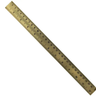 A brass ruler with black engraved measurements, shown diagonally on a plain white background.