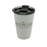 A white insulated travel mug with the ColsenKeane logo on it, featuring a lid and a straw.